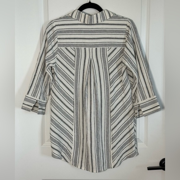 Soft Surroundings NWOT 100% Cotton Tunic Stripe V-Neck Pocket Blouse - Picture 5 of 9